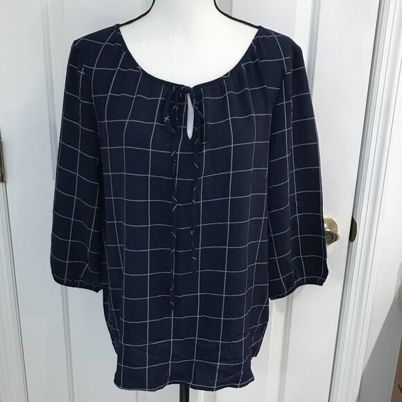 NYCC Women's Windowpane Lace Up Blouse M - Picture 1 of 8